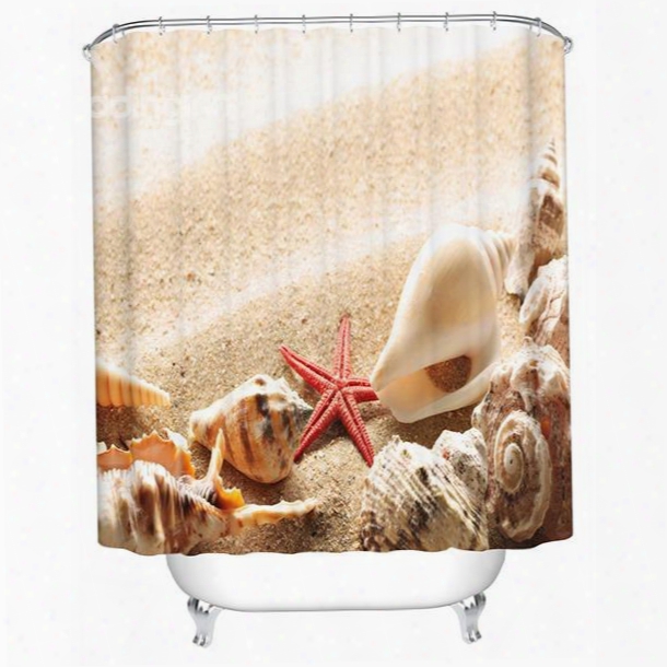 3d Sea Snail And Starfish On The Beach Printed Polyester Shower Curtain