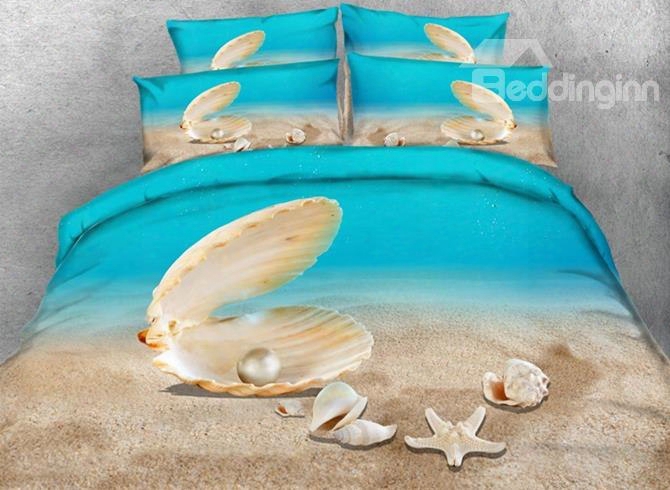 3d Shell And Starfish Printed 4-piece Bedding Sets/duvet Covers