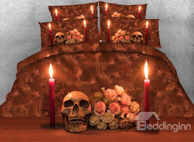 3d Skull And Candle Printed Cotton 4-piece Bedding Sets/duvet Covers