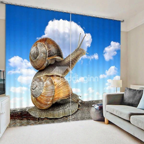 3d Snail Mother And Child Crawling Printed Blackout And Water-proof Curtain