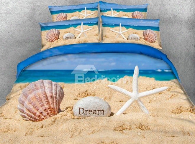 3d Starfish And Shell Printed 4-piece Bedding Sets/duvet Covers