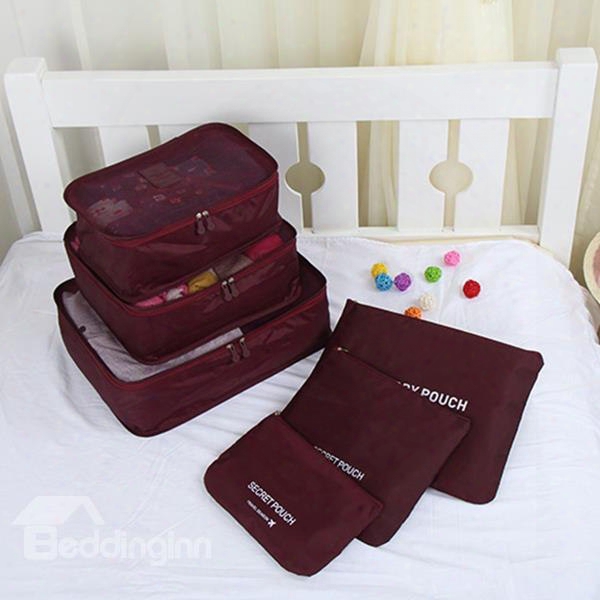6pcs Claret Thickening Multi-functional Waterproof Travel Storage Bags Luggage Organizers