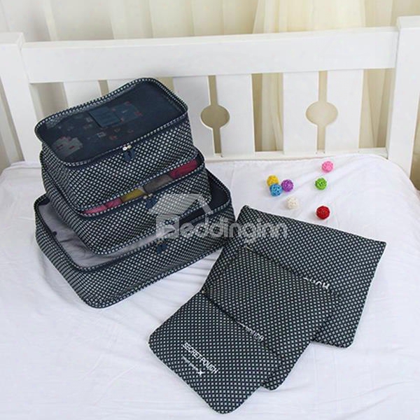 6pcs Navy Blue Multi-functional Waterproof Travel Storage Bags Luggage Organizers