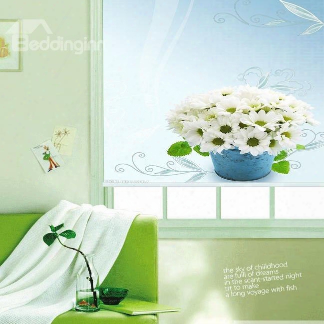 A Basket White Daisy Printing 3d Roller Shades