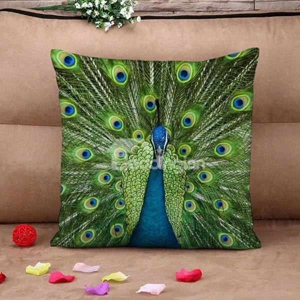 Amazing Green Peacock Print Square Throw Pillow Case