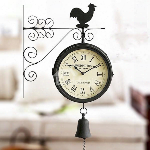 American Style Fashion Iron Double Sides Wall Clock For Living Room