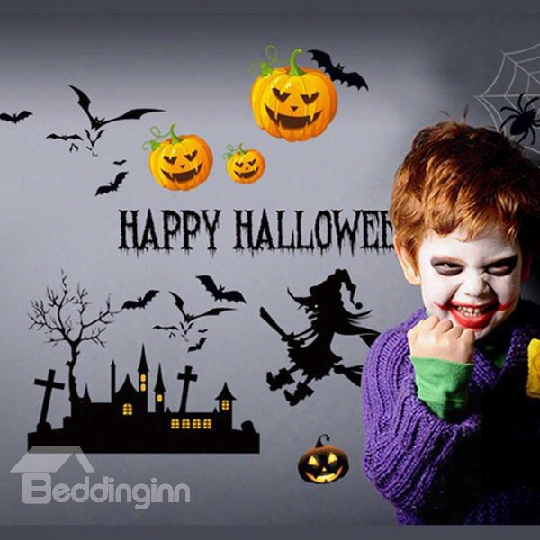 Amusing Simple Pumpkin And Bat Pattern Halloween Decoration Wall Stickers