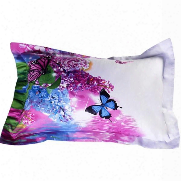 Beautiful Lilac And Butterfly Printed 2-piece Pilllow Cases