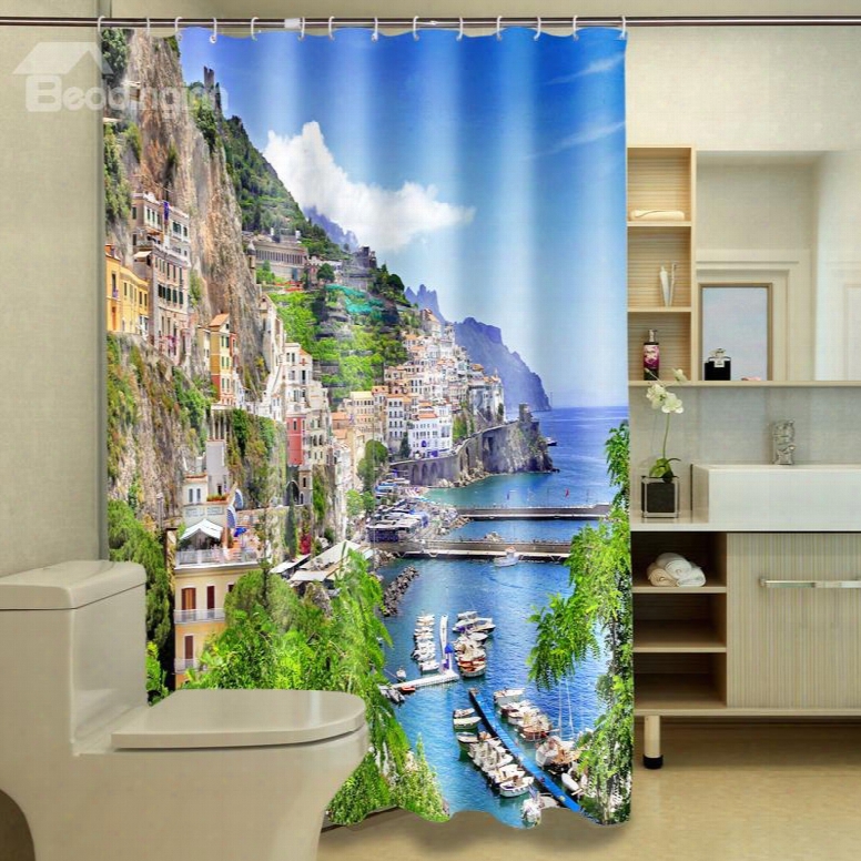 Beautiful Peaceful Coastal City Dacron 3d Shower Curtain