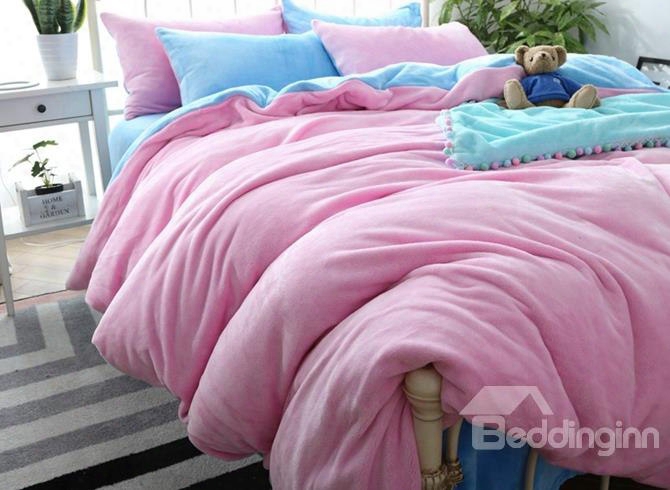 Beautiful Pink Aand Sky Blue Flannel 4-piece Duvet Cover Sets