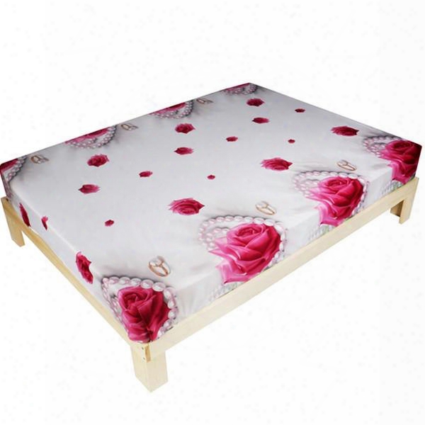 Beautiful Pink Rose With Pearl Print 3d Fitted Sheet