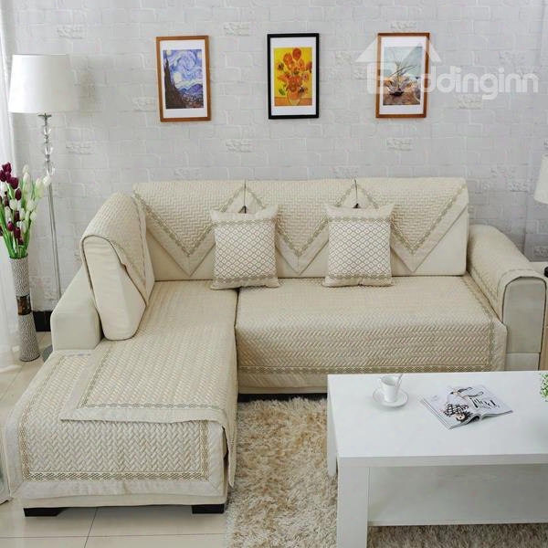 Beige Top Gradient Slip Resistant Quilting Seam Washable Decorative Sofa Covers