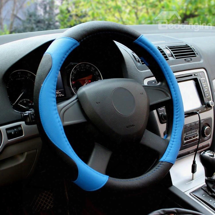 Black And Blue Classic Color Matched Business Car Steering Wheel Cover