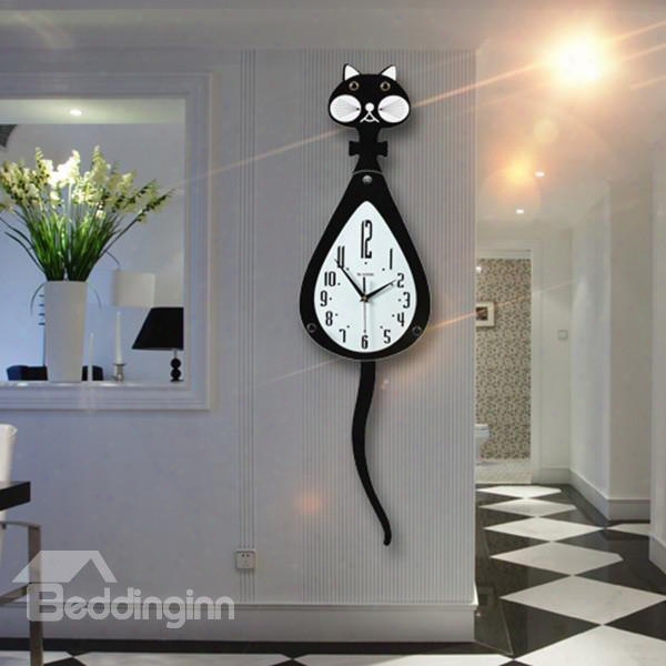 Black Cute Cat Shape Design 20 Inches Diameter Living Room Decorative Wall Clock