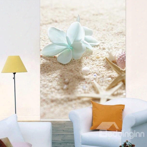 Blue Flower And Starfish In The Beach Printing 3d Roller Shades