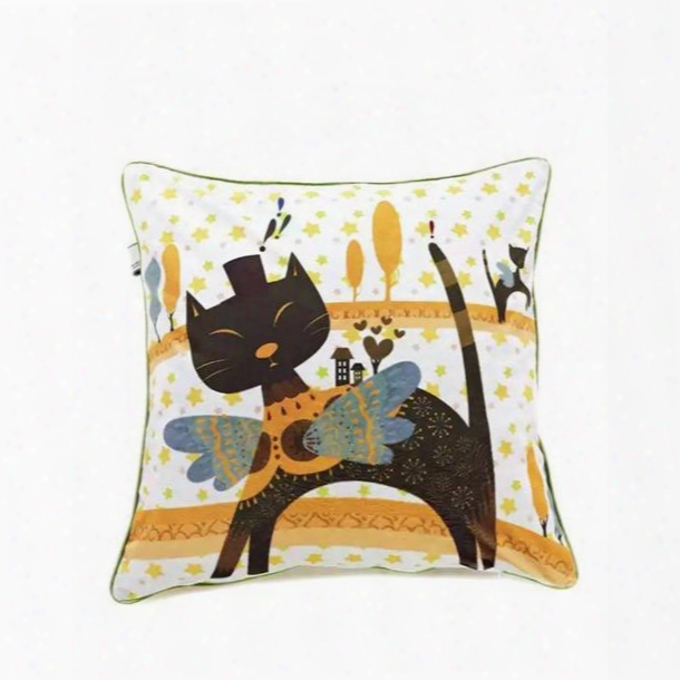 Cartoon Black Cat Paint Throw Pillow Case