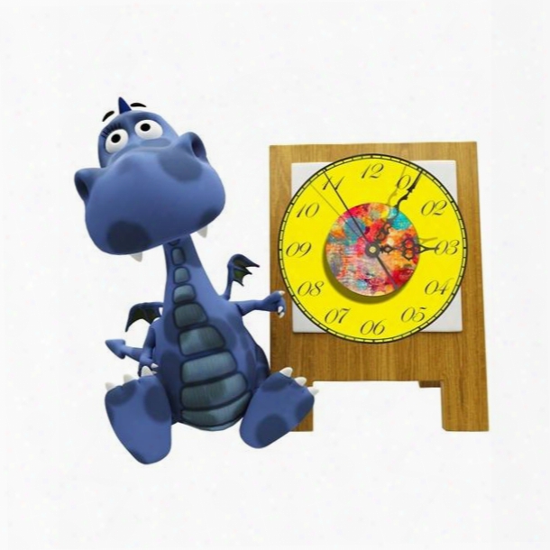 Cartoon Dinosaur Pattern Needle And Digital Sticker Wall Clock