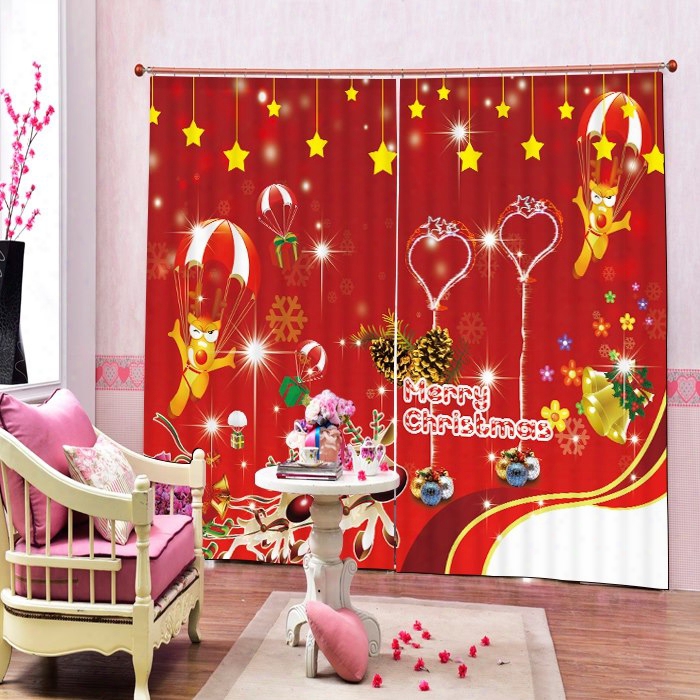 Cartoon Dog Merry Christmas Printing 3d Curtain