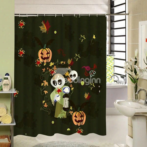 Cartoon Ghost And Pumpkin Lantern Playing Printing 3d Shower Curtain