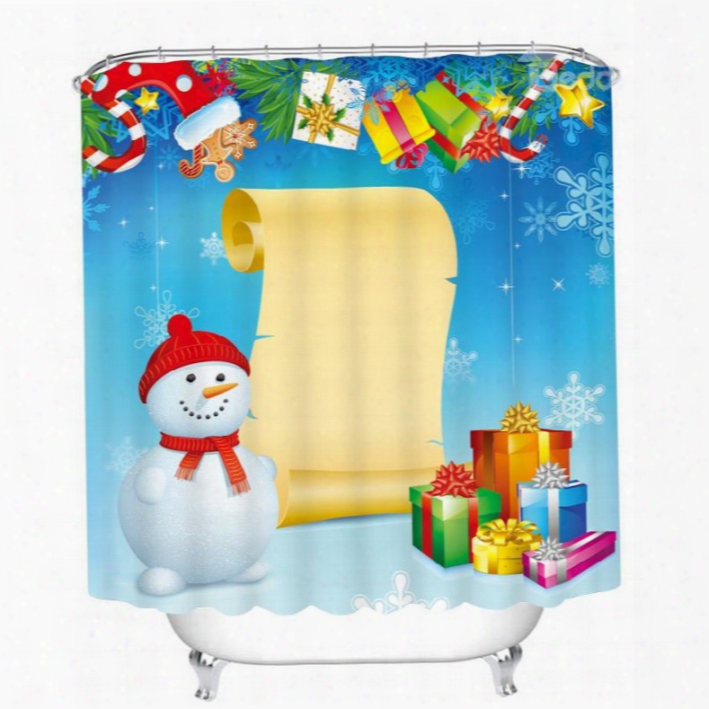 Cartoon Snowman With Long Gift List Printing Christmas Theme 3d Shower Curtain