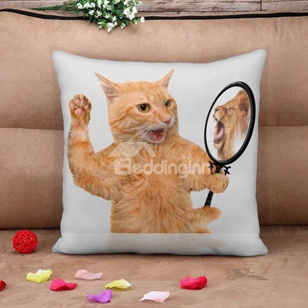 Cat In The Mirror Print Throw Pillow Case