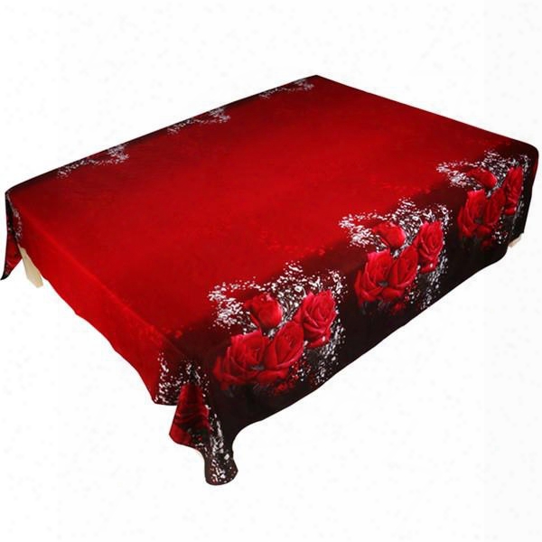 Charming 3d Red Rose Printed Cotton Flat Sheet