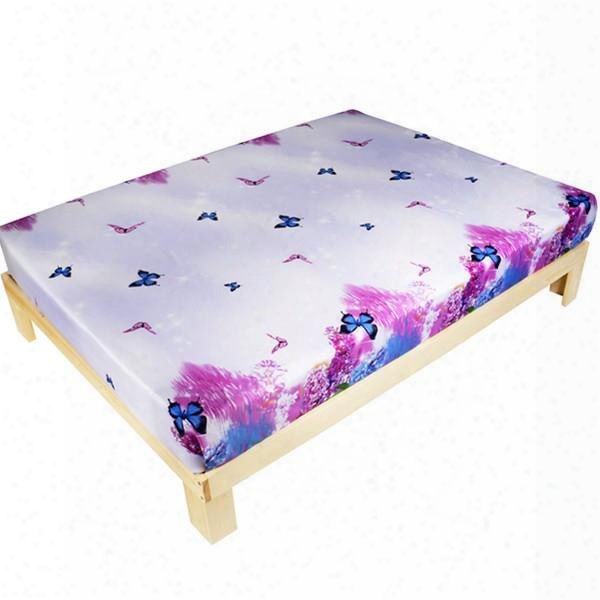 Charming Butterfly And Purple Lilac 3d Printed Fitted Sheet