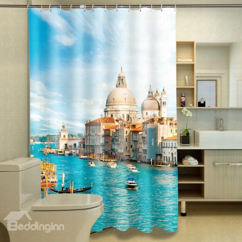 Charming Harbor Scenery Polyester Fabric 3d Shower Curtain
