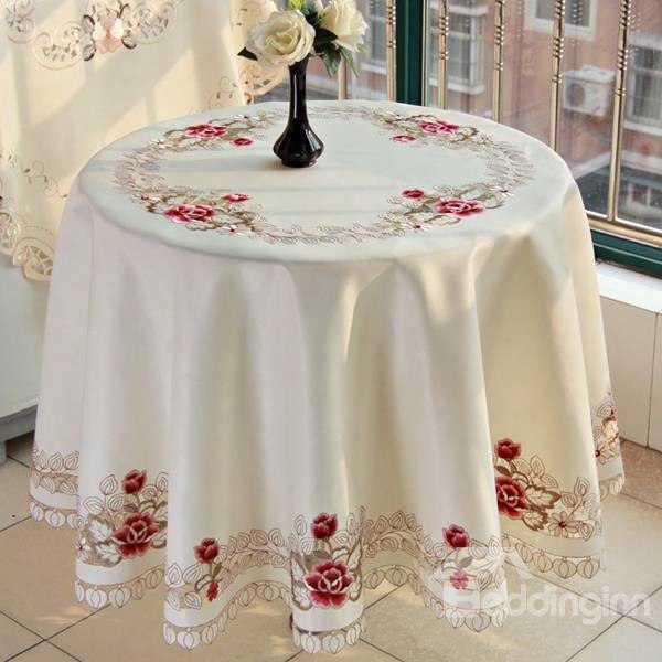 Charming Round Polyrster Flower Print Washable Tablecloth