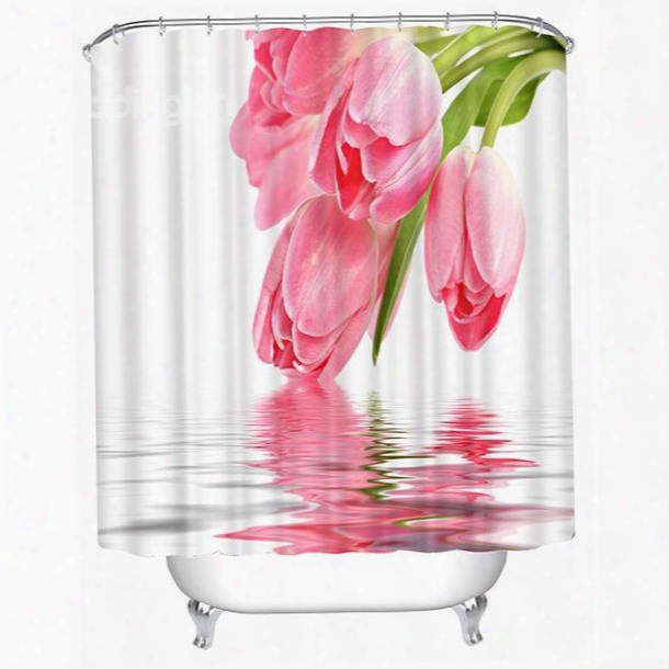Classic Pink Tulips Print 3d Shower Curtain