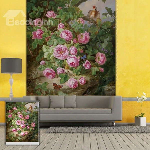 Colored Oil Painting Beautiful Rose Printing Blackout 3d Roller Shades