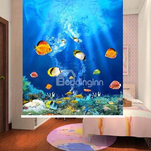 Colored Tropical Fish Swimming In The Deep Sea 3d Printing Blackout Roller Shades