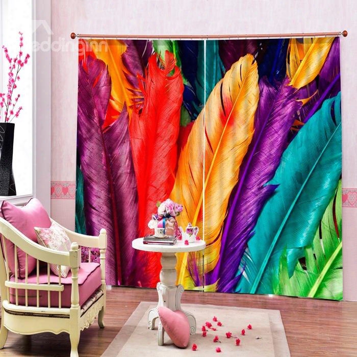 Colorful Animals Feathers Printing Bedroom Window 3d Decorative Custom Curtain