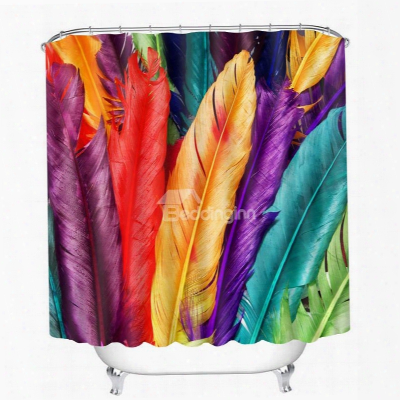 Colorful Feathers Pattern Polyester Waterproof And Eco-friendly 3d Shower Curtain