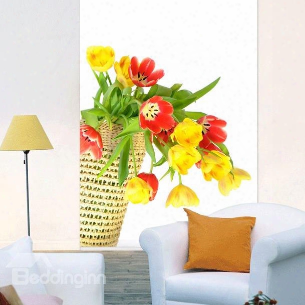 Colorful Tulip In The Basket Printing 3d Roller Shades