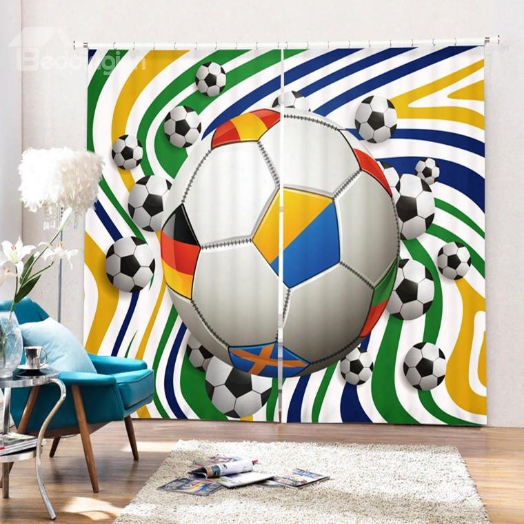 Colorful Word Wild Footballs Printing Polyester 3d Curtain