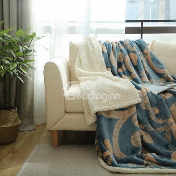 Comfy Flannel And Imitated Cashmere Blue Blanket