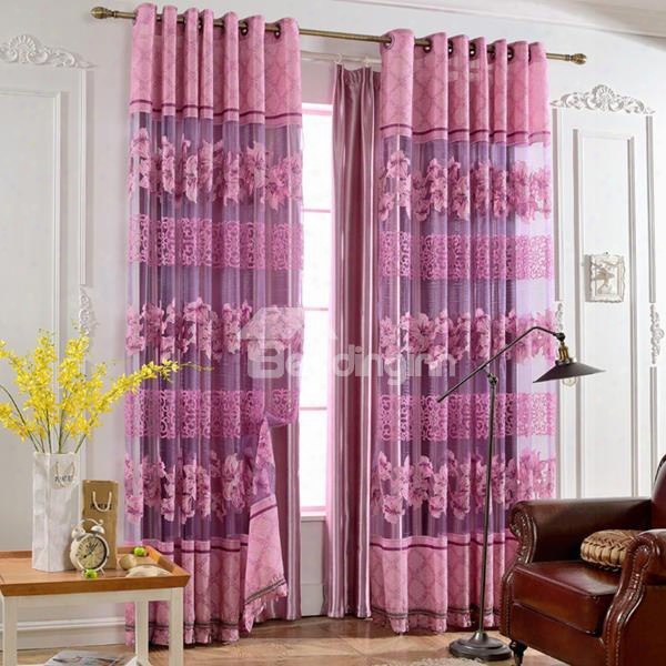 Concise Solid Purple Shading Cloth Grommet Top Curtain