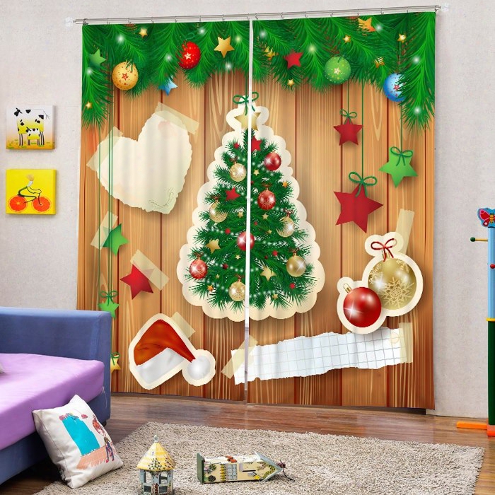 Creative Applique Christmas Tree And Decor Printing Christmas Theme 3d Curtain