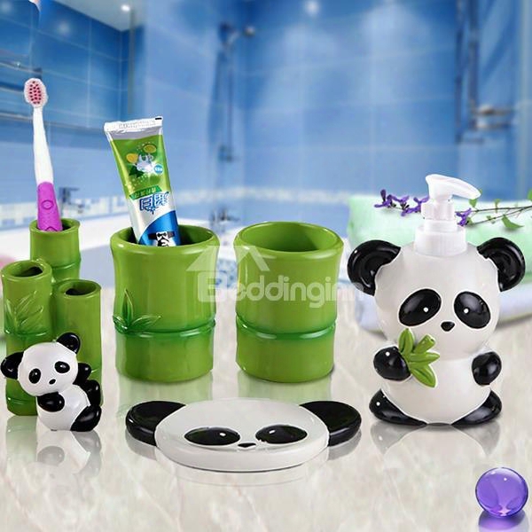 Creative Cartoon Panda Pattern Five Pieces Bathroom Accessories