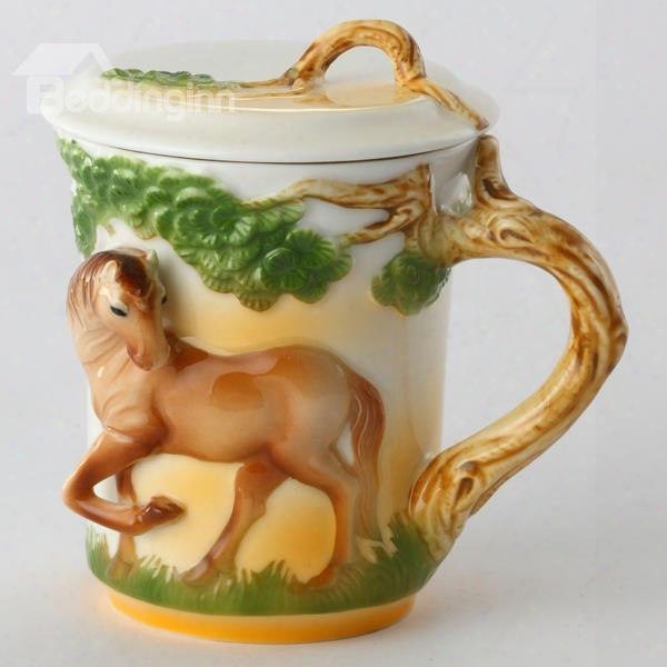 Creative Ceramic Horse Pattern Cup Painted Earthen Ware