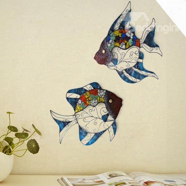 Creative Iron Lovely Fishes Shape Home Decorative 3d Wall Stickers