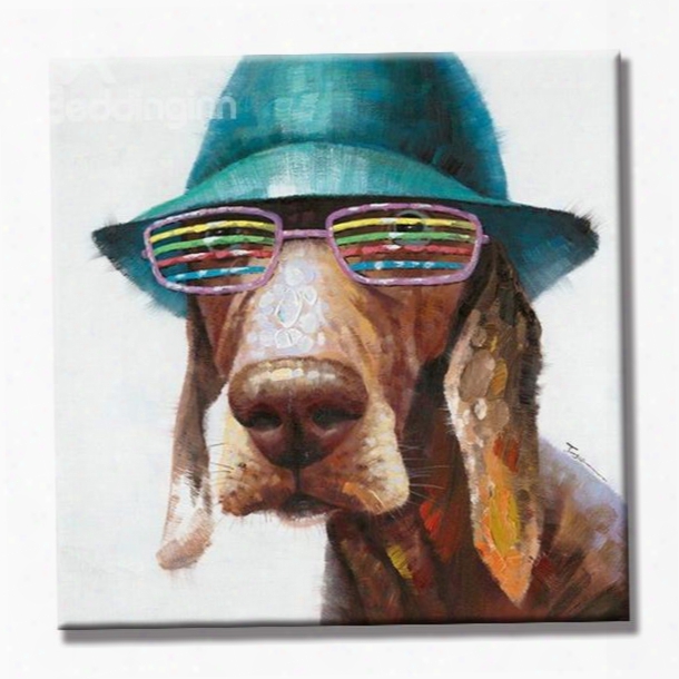 Cute Dog With Glasses And Hat Canvas Stretched None Framed Oil Painting