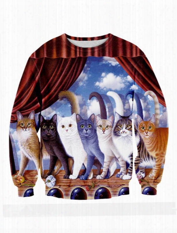 Cute Long Sleeve Cats Pattern 3d Painted Hoodie