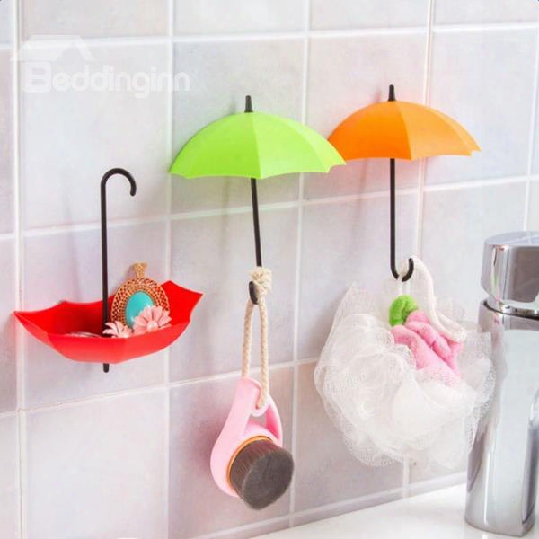 Cute Plastic Umbrella Shape 3 Pieces Home Decorative Wall Hooks