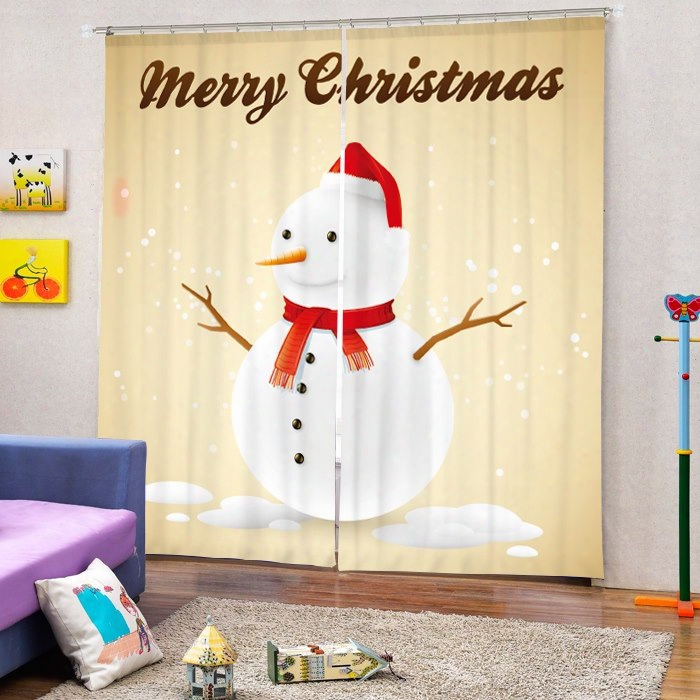 Cute Snowman With Red Scarf And Christmas Hat Printing Christmas Theme 3d Curtain