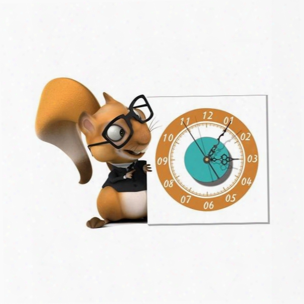 Cute Squirrel Pattern Needle And Digital Sticker  Wall Clock