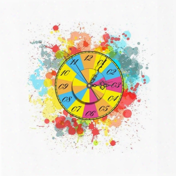 Delicate Colorful Painting Pattern Needle And Digital Sticker Wall Clock