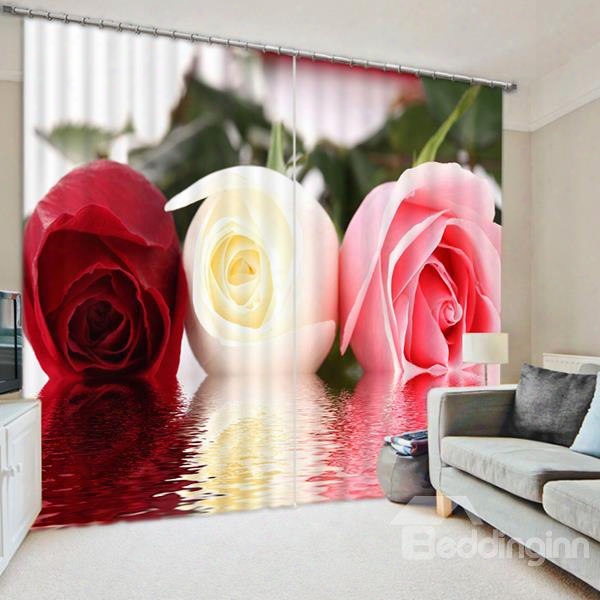 Delicate Colorful Roses Printed 3d Polester Curtain