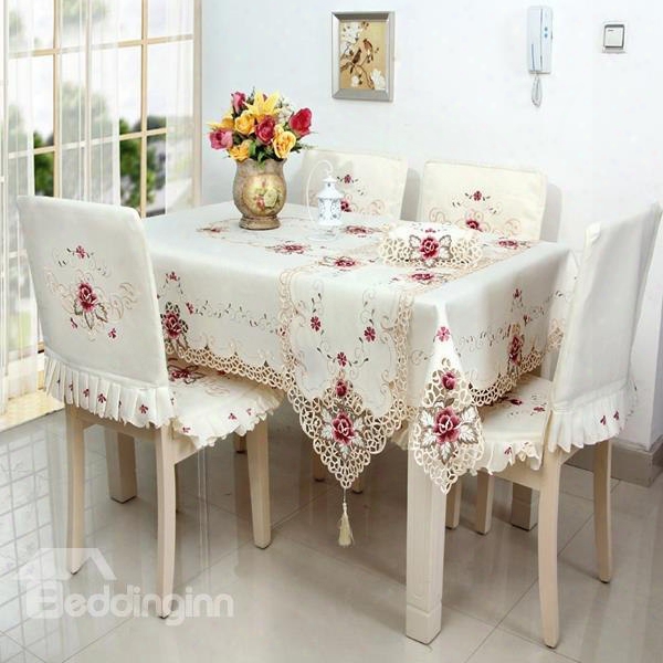 Delicate Rectangle Embroidery Flower Lace Pattern Dining Room Tablecloth